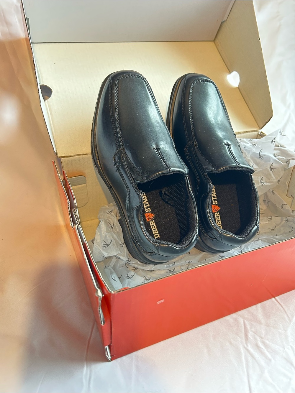 Deer Stags Black Slip-On Leather Casual Loafers Boys Toddler Size 11.5